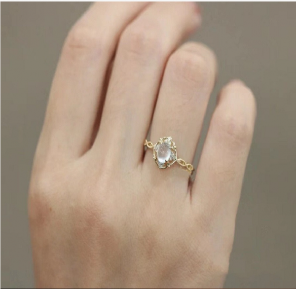 Elegant Moonstone Braided Filigree Adjustable Open Ring – Romantic Hollow Design - Image 2
