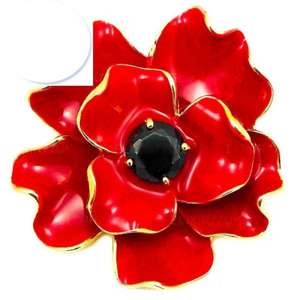 British Remembrance Poppy Brooch: Red Enamel Poppy with Crystal Accents