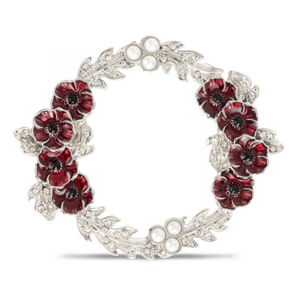 British Remembrance Wreath Brooch: Poppy & Corn Flower Memorial Pin for Fallen Soldiers