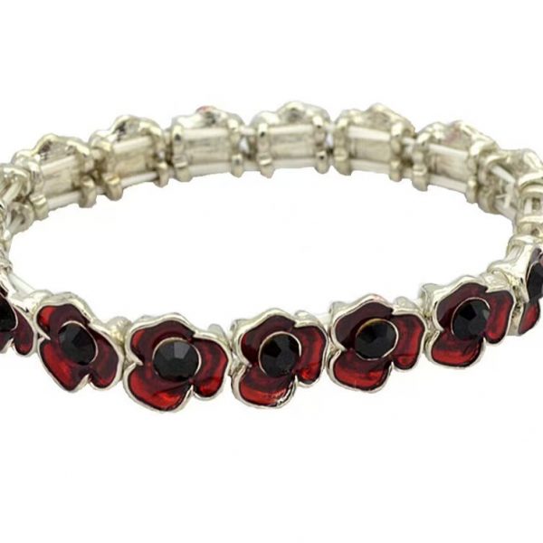 Vintage Poppy Bracelet - British WWI Memorial Red Enamel Chain for Remembrance Day