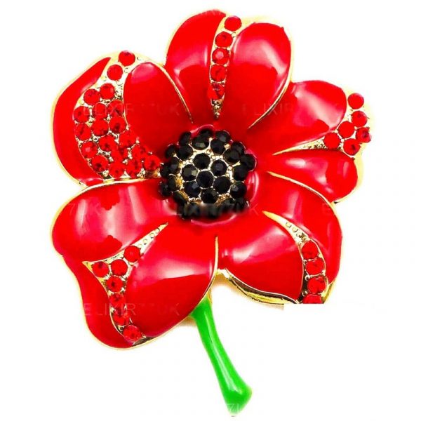 British Remembrance Poppy Brooch: Red Enamel Poppy Pin to Commemorate Fallen Soldiers