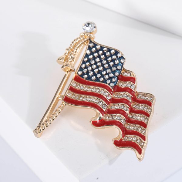 Sparkling July 4th Enamel Pin - Crystal American Flag Star Brooch with Rhinestones